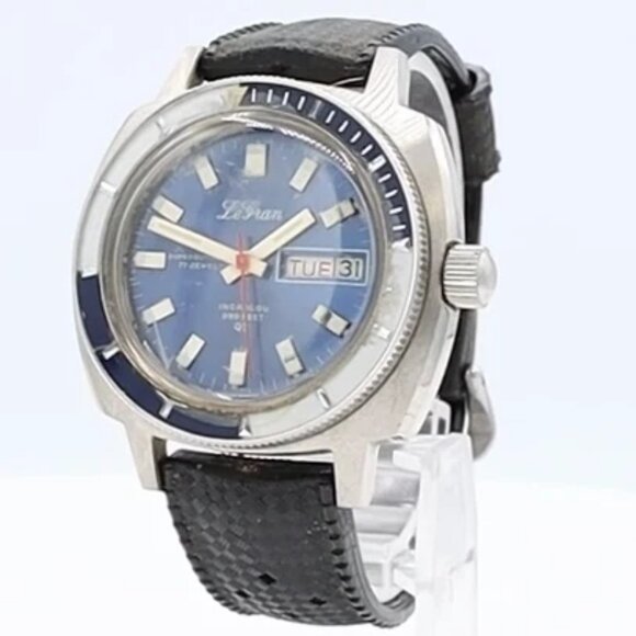 Vintage LeGran 3242 QS Blue Burst Day Date Men's Super Automatic Wristwatch - Picture 1 of 5